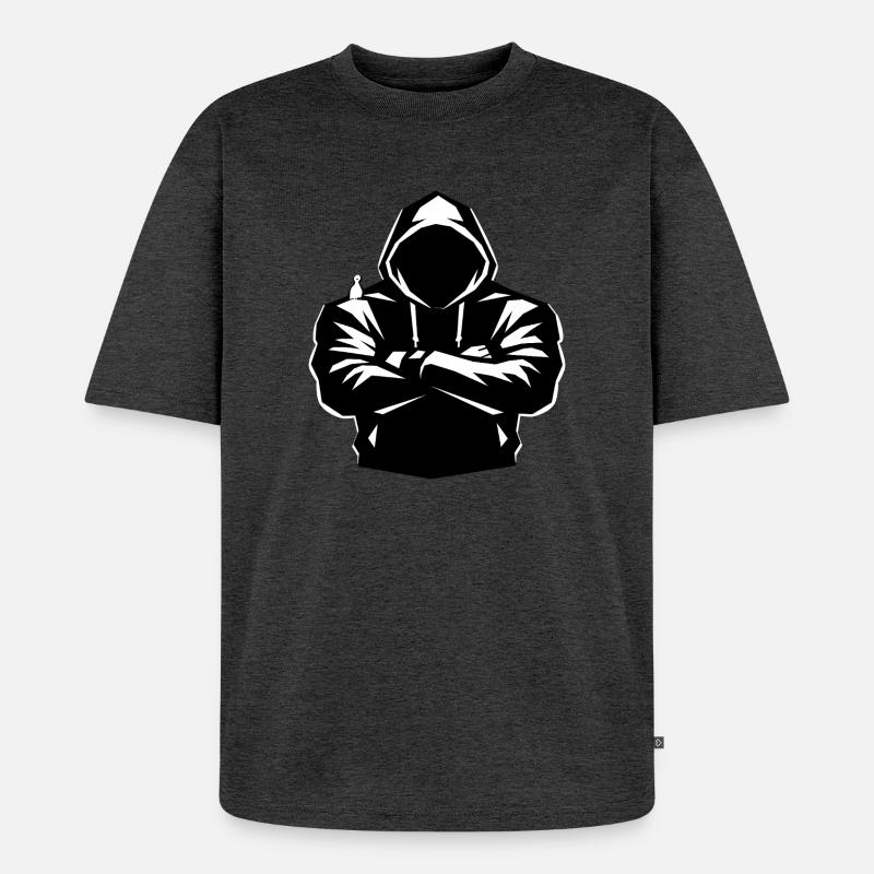 Kapuzenpulli-Figur und Vogel - Unisex Premium Oversized Bio T-Shirt - Anthrazit meliert