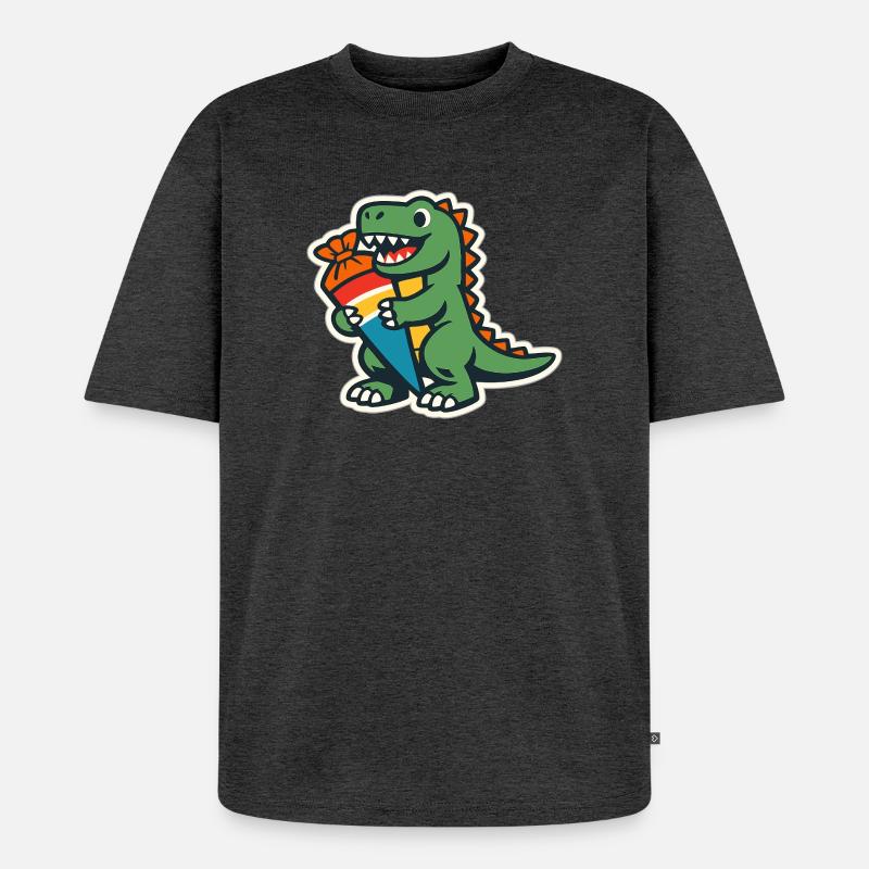 Schulkind Dino Einschulung Geschenk - Unisex Premium Oversized Bio T-Shirt - Anthrazit meliert