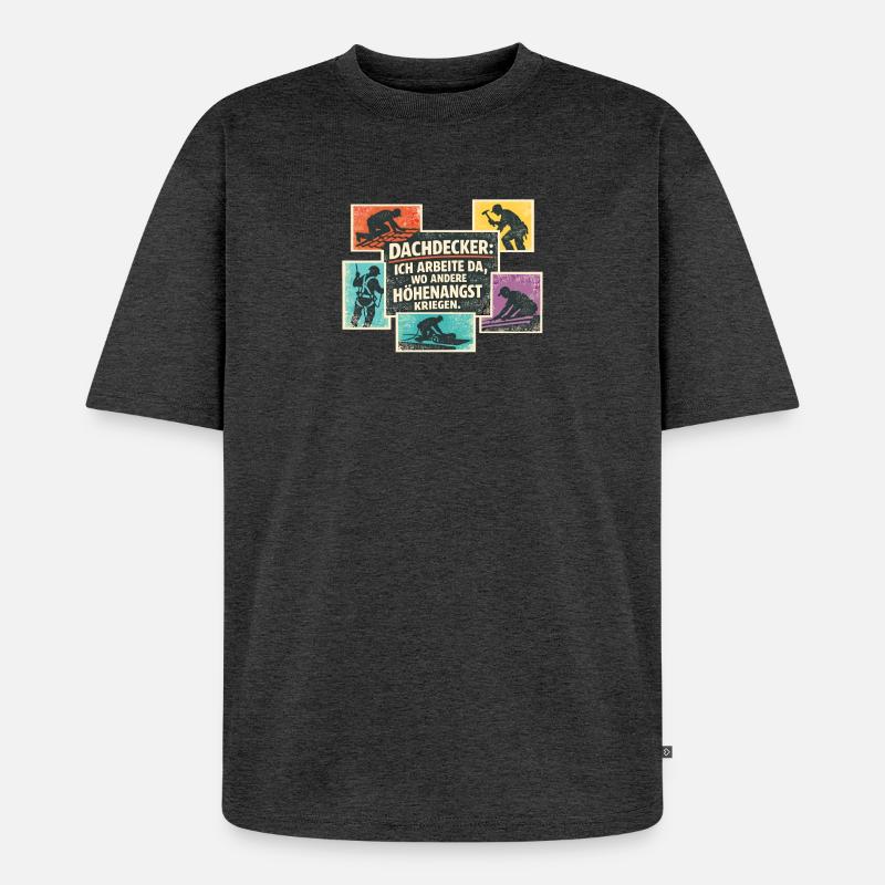 Dachdecker Spruch Retro Collage - Unisex Premium Oversized Bio T-Shirt - Anthrazit meliert