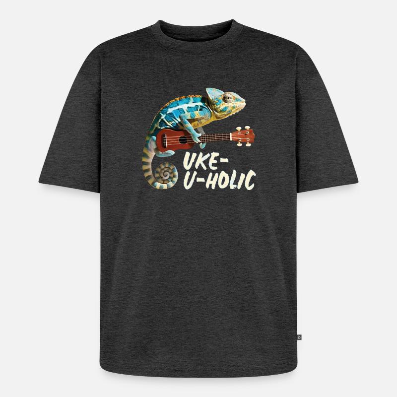 Chamäleon Uke-u-holic - Unisex Premium Oversized Bio T-Shirt - Anthrazit meliert