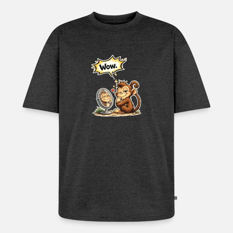 Funny Monkey Wow Saying Gift - Unisex Premium Oversized Organic T-Shirt - heather anthracite