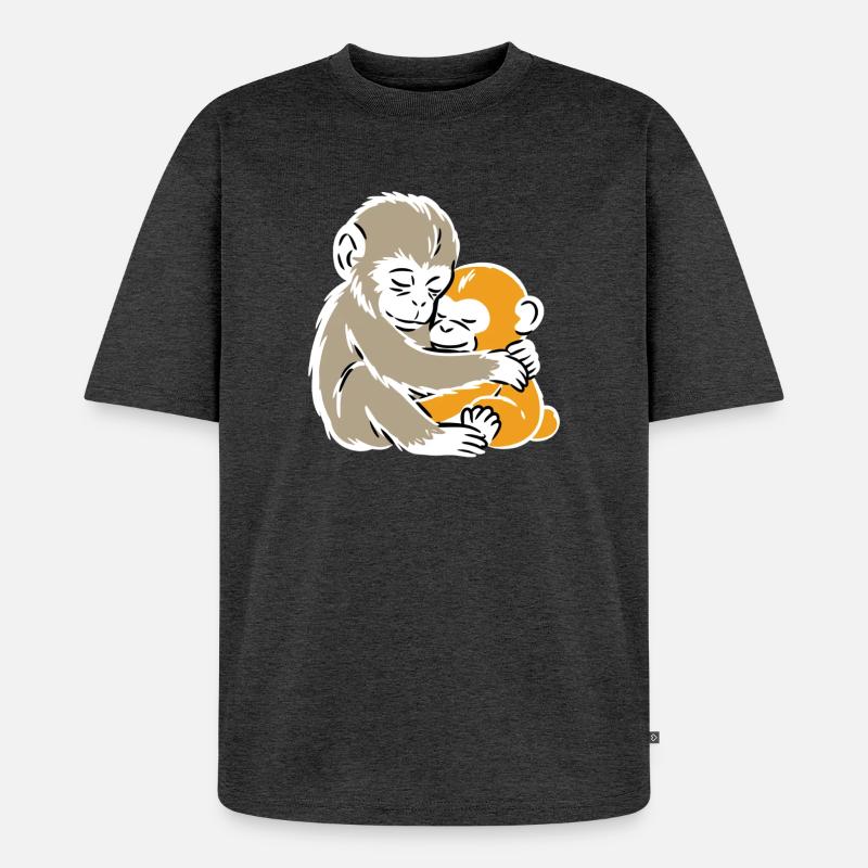 Monkey Hug Duo Illustration - Unisex Premium Oversized Bio T-Shirt - Anthrazit meliert
