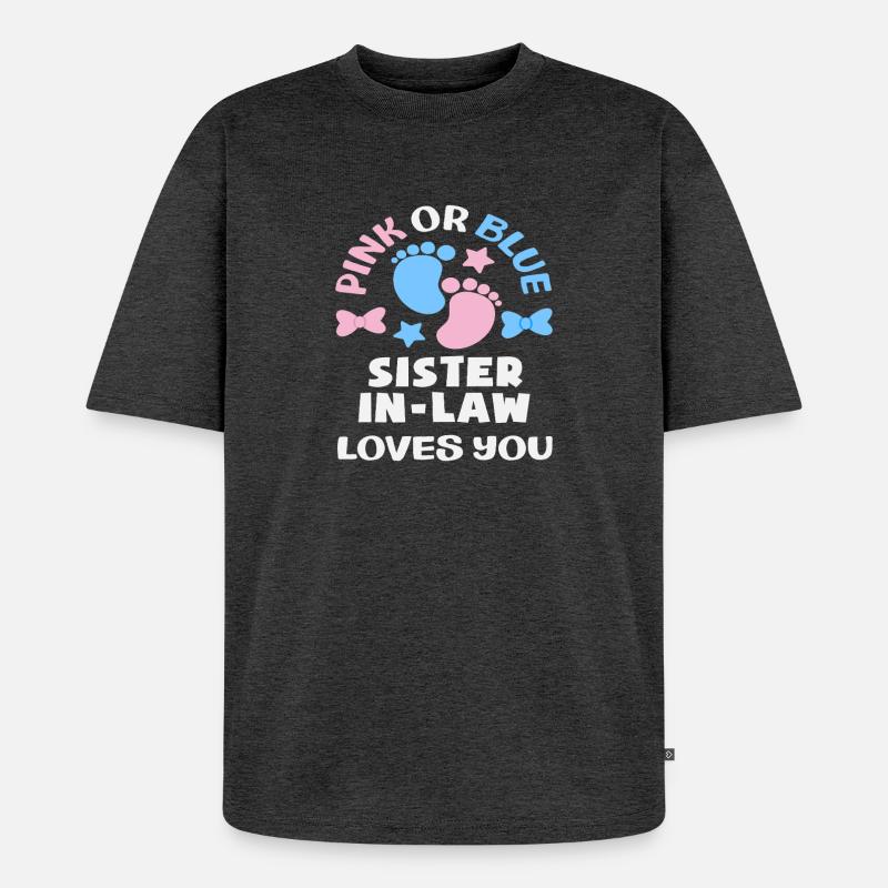 Pink Oder Blau Stiefschwester Gender Reveal - Unisex Premium Oversized Bio T-Shirt - Anthrazit meliert