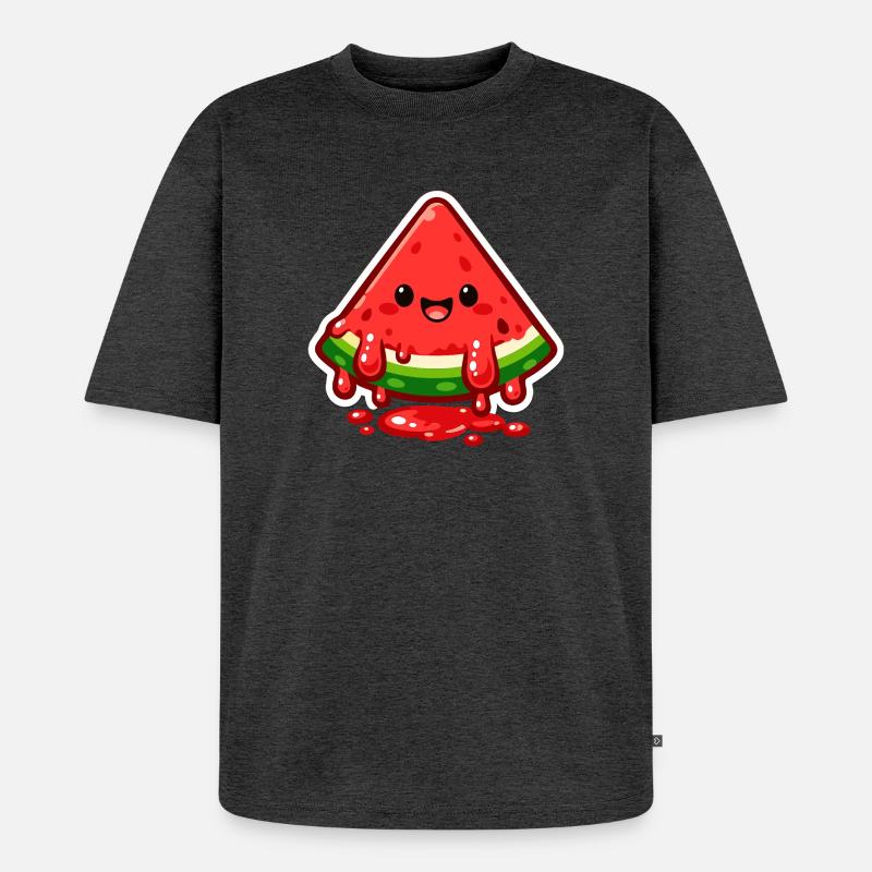 Fröhliche Wassermelone Slice - Unisex Premium Oversized Bio T-Shirt - Anthrazit meliert