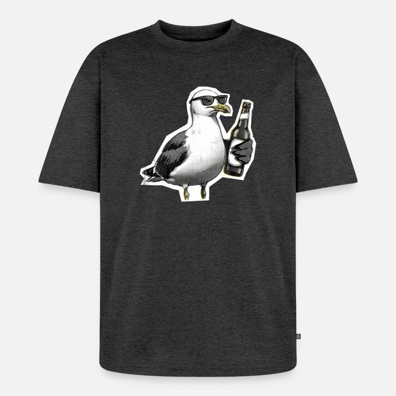 Möwe Bier Küste - Unisex Premium Oversized Bio T-Shirt - Anthrazit meliert