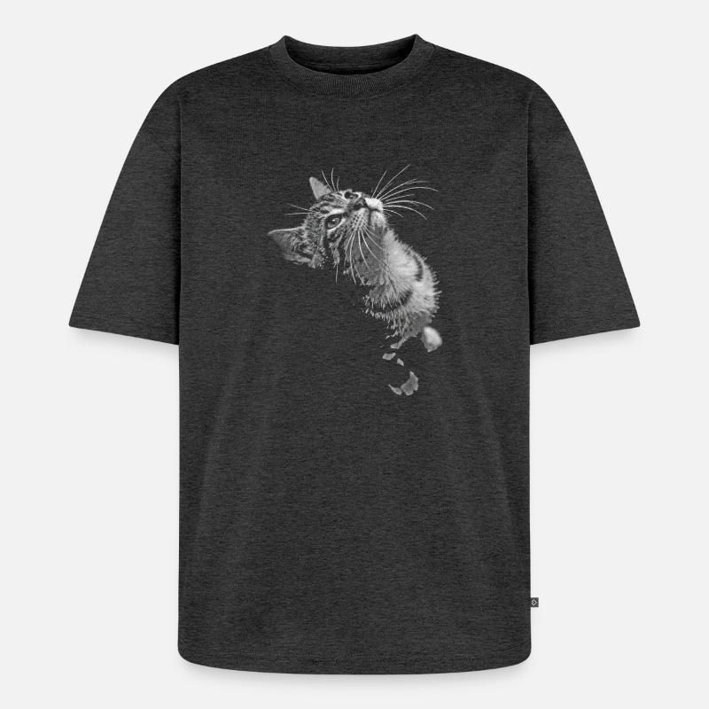 Grayscale Cat Purring Look - Unisex Premium Oversized Organic T-Shirt - heather anthracite
