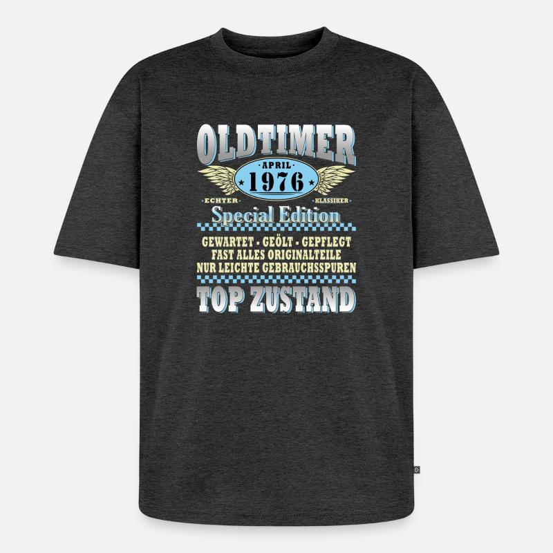 Oldtimer April 1976 Special Edition - Unisex Premium Oversized Bio T-Shirt - Anthrazit meliert
