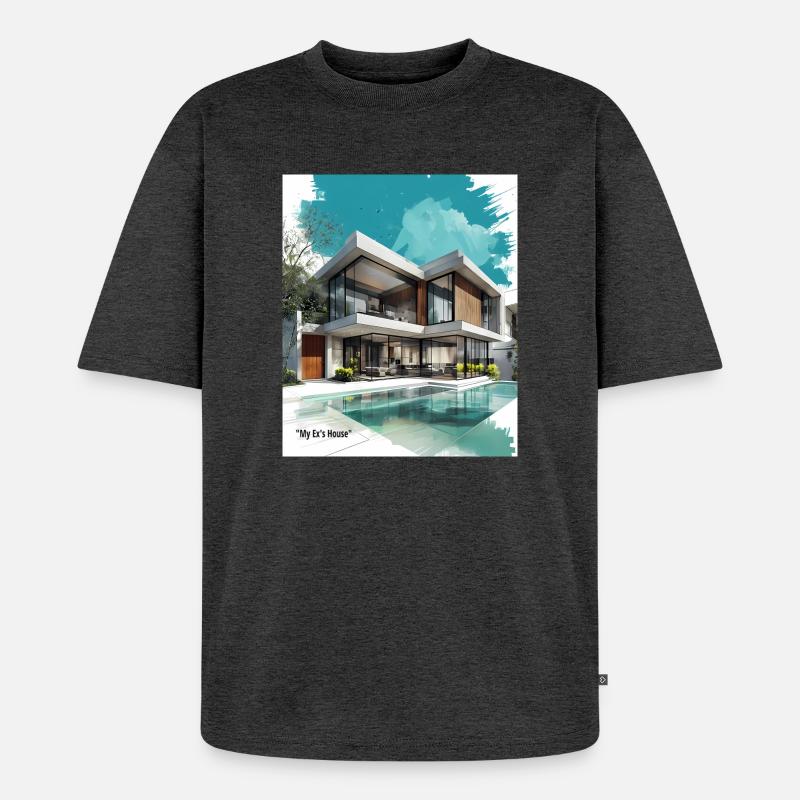 Ex' moderne Villa am Pool - Unisex Premium Oversized Bio T-Shirt - Anthrazit meliert