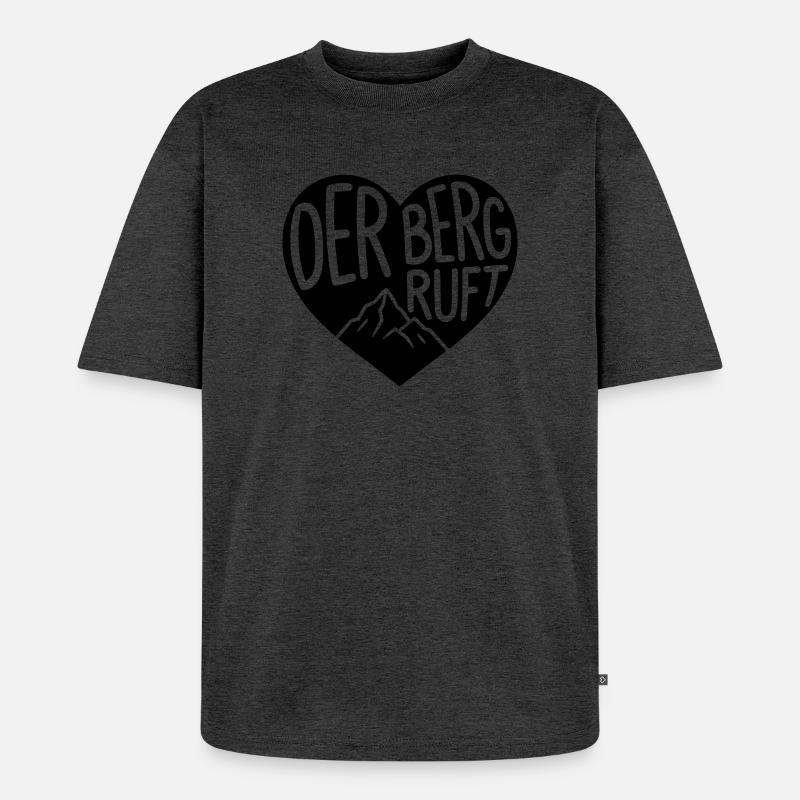 Der Berg ruft Herz  - Unisex Premium Oversized Bio T-Shirt - Anthrazit meliert