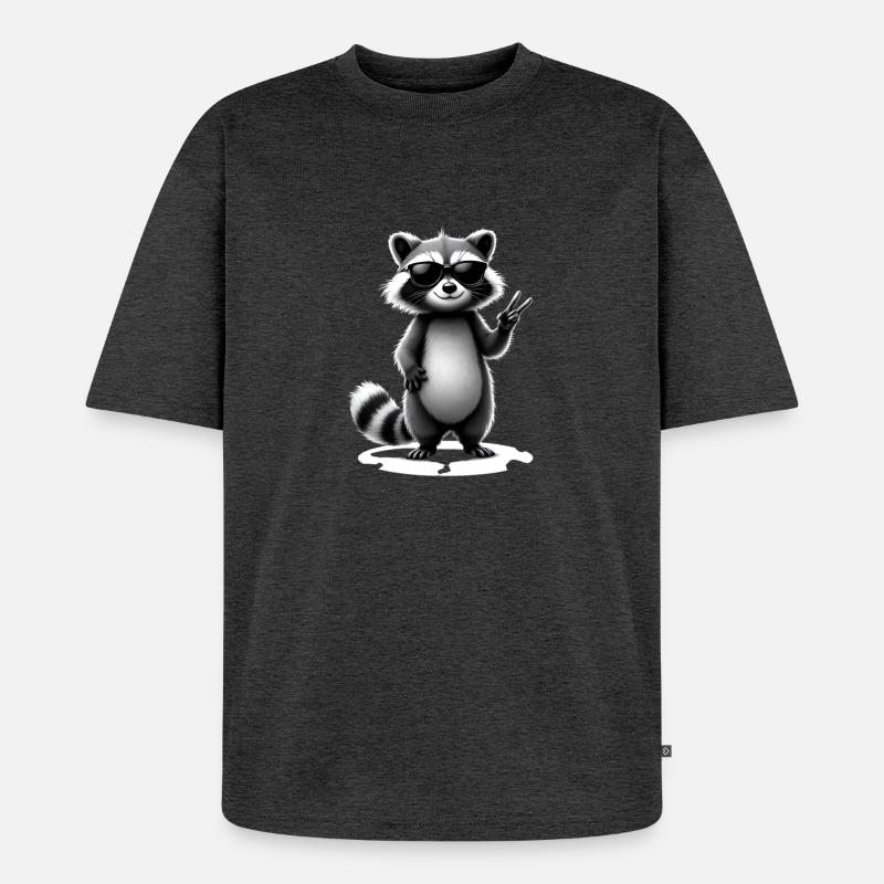 Waschbär mit Sonnenbrille - Unisex Premium Oversized Bio T-Shirt - Anthrazit meliert