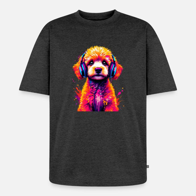 Pudel mit Kopfhörern - Unisex Premium Oversized Bio T-Shirt - Anthrazit meliert