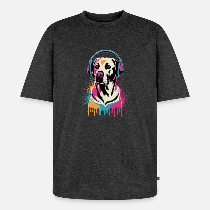 Labrador mit Kopfhörern - Unisex Premium Oversized Bio T-Shirt - Anthrazit meliert