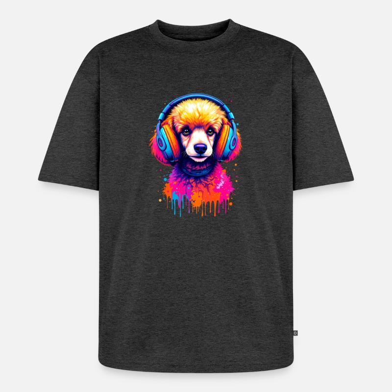 Pudel mit Kopfhörern - Unisex Premium Oversized Bio T-Shirt - Anthrazit meliert