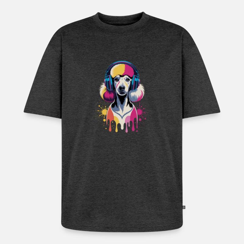 Pudel mit Kopfhörer - Unisex Premium Oversized Bio T-Shirt - Anthrazit meliert