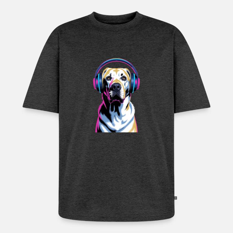Labrador mit Kopfhörern - Unisex Premium Oversized Bio T-Shirt - Anthrazit meliert