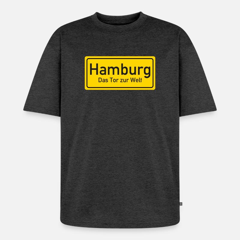 Hamburger Ortsschild Deutschland - Unisex Premium Oversized Bio T-Shirt - Anthrazit meliert