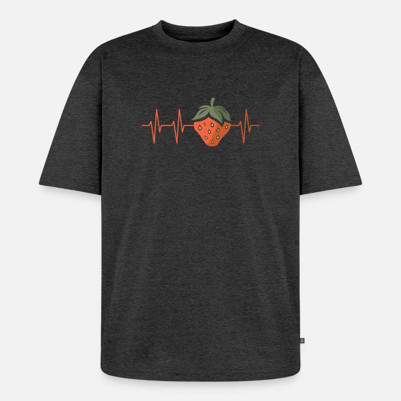 Strawberry with heartbeat in comic style - Unisex Premium Oversized Organic T-Shirt - heather anthracite