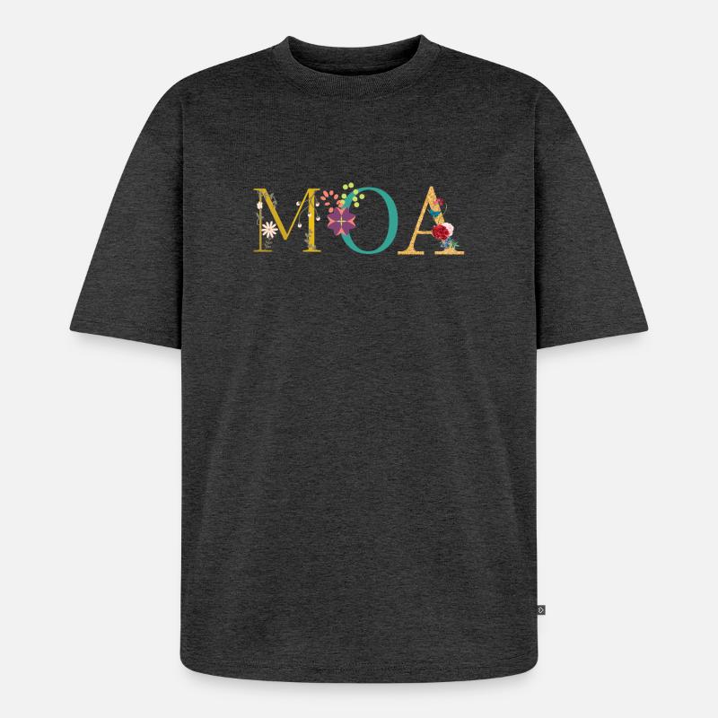 Nom du MOA décoré de fleurs - T-shirt Premium bio oversize Unisexe - anthracite chiné