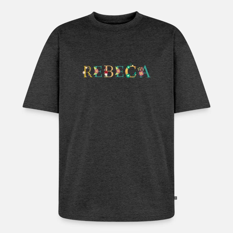 REBECA Name mit Blumen geschmückt - Unisex Premium Oversized Bio T-Shirt - Anthrazit meliert