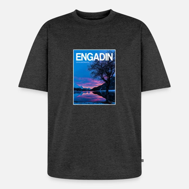 Engadin Seenlandschaft Abendlicht - Unisex Premium Oversized Bio T-Shirt - Anthrazit meliert