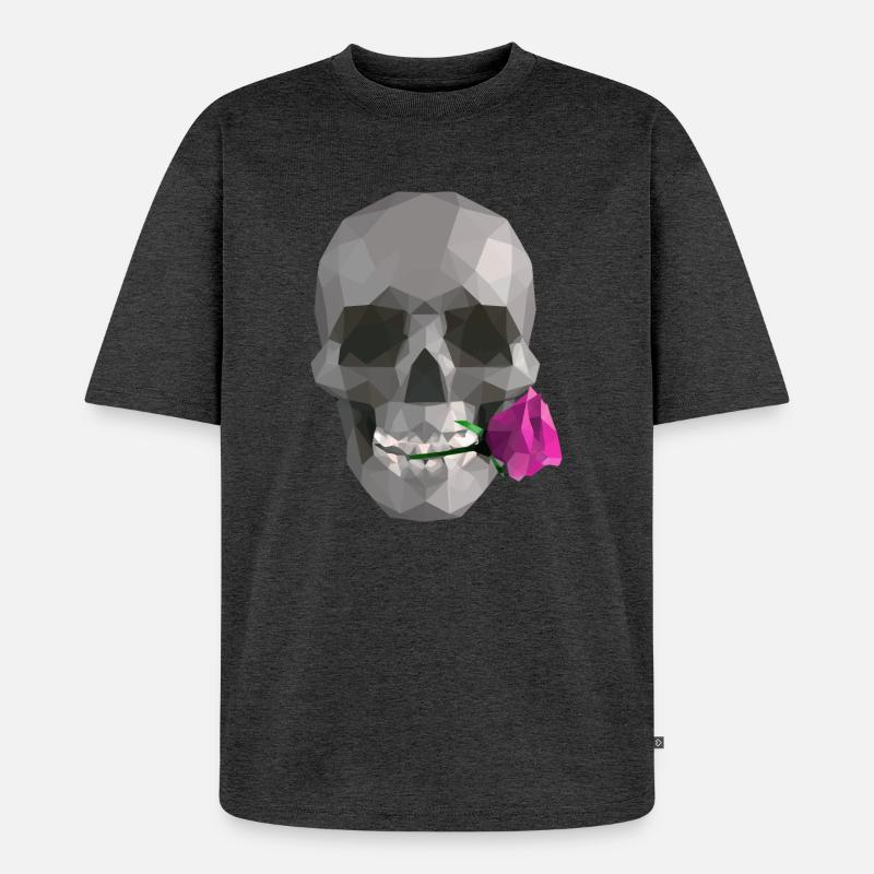 Low Poly Grey Skull – Geometrisch-Romantisch-Gothic - Unisex Premium Oversized Bio T-Shirt - Anthrazit meliert