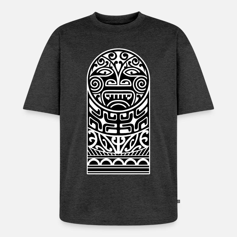 Tiki Maori Design - Unisex Premium Oversized Bio T-Shirt - Anthrazit meliert