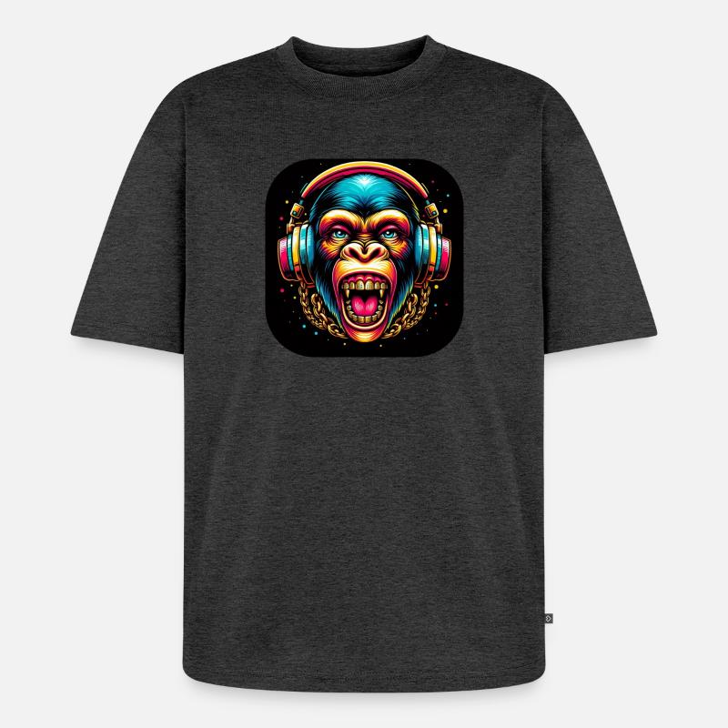Affe Gefährlich Zähne Kopfhörer - Unisex Premium Oversized Bio T-Shirt - Anthrazit meliert