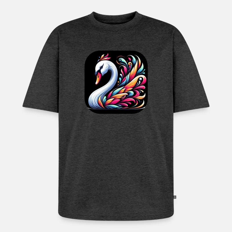 Schwan Tier bunt Comic Cartoon - Unisex Premium Oversized Bio T-Shirt - Anthrazit meliert