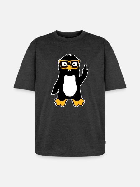Pingvin Nørd briller Pegefinger selvtilfreds Lus - Unisex Premium oversized økologisk T-shirt - antracit meleret