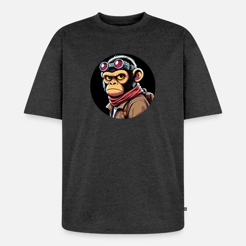 Affe mit Brille Böser Blick - Unisex Premium Oversized Bio T-Shirt - Anthrazit meliert