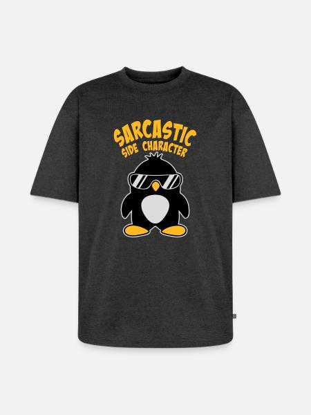 Penguin Sarcastic Side Character Sunglasses Logo - Unisex Premium Oversized Organic T-Shirt - heather anthracite