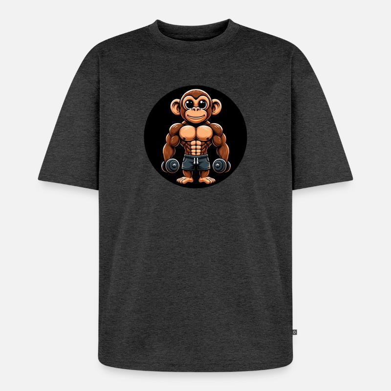 Affe Chimpanse Bodybuilder Training - Unisex Premium Oversized Bio T-Shirt - Anthrazit meliert