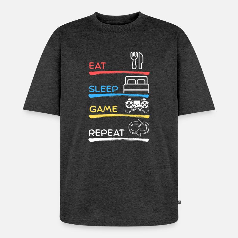 Eat Sleep Game Repeat - Unisex Premium Oversized Bio T-Shirt - Anthrazit meliert