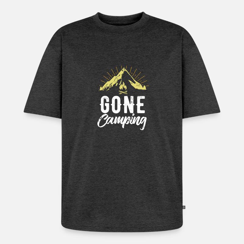 Bin campen - Camping - Geschenk - Unisex Premium Oversized Bio T-Shirt - Anthrazit meliert
