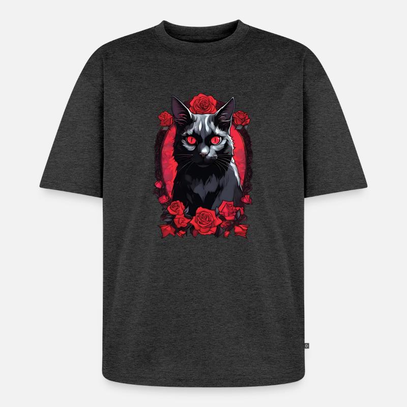 Gothic Schwarze Katze Porträt - Unisex Premium Oversized Bio T-Shirt - Anthrazit meliert