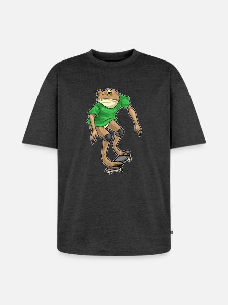 Frog Skater Skateboard - Unisex Premium Oversized Organic T-Shirt - heather anthracite