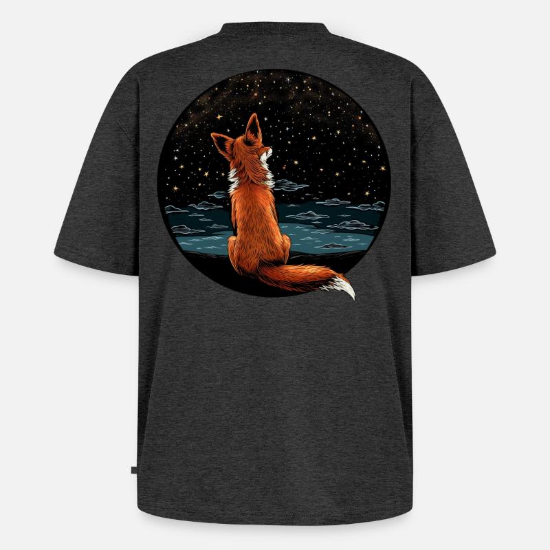 Fuchs mit Sternenhimmel - Unisex Premium Oversized Bio T-Shirt - Anthrazit meliert