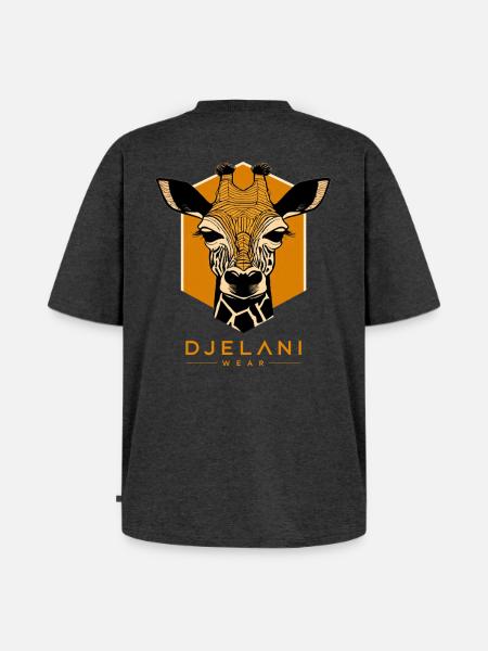 Geometric Giraffe in Ochre - Unisex Premium Oversized Organic T-Shirt - heather anthracite