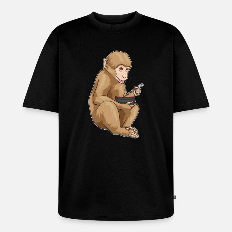 Affe Ramen Schüssel - Unisex Premium Oversized Bio T-Shirt - Schwarz