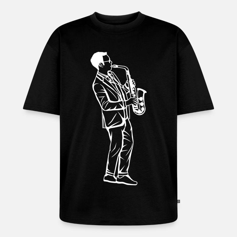 Saxophon Junge Zeichnung - Unisex Premium Oversized Bio T-Shirt - Schwarz