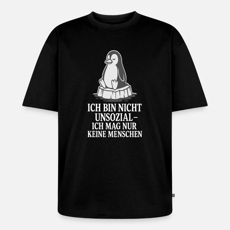 Pinguin auf Eis mit Spruch - Unisex Premium Oversized Bio T-Shirt - Schwarz