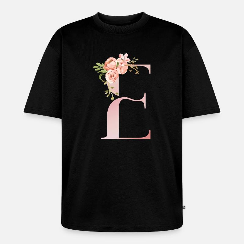 Pastellflorales Monogramm E - Unisex Premium Oversized Bio T-Shirt - Schwarz