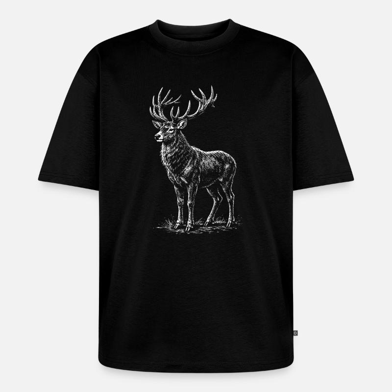 Weiße Hirsch-Silhouette mit Geweihen - Unisex Premium Oversized Bio T-Shirt - Schwarz