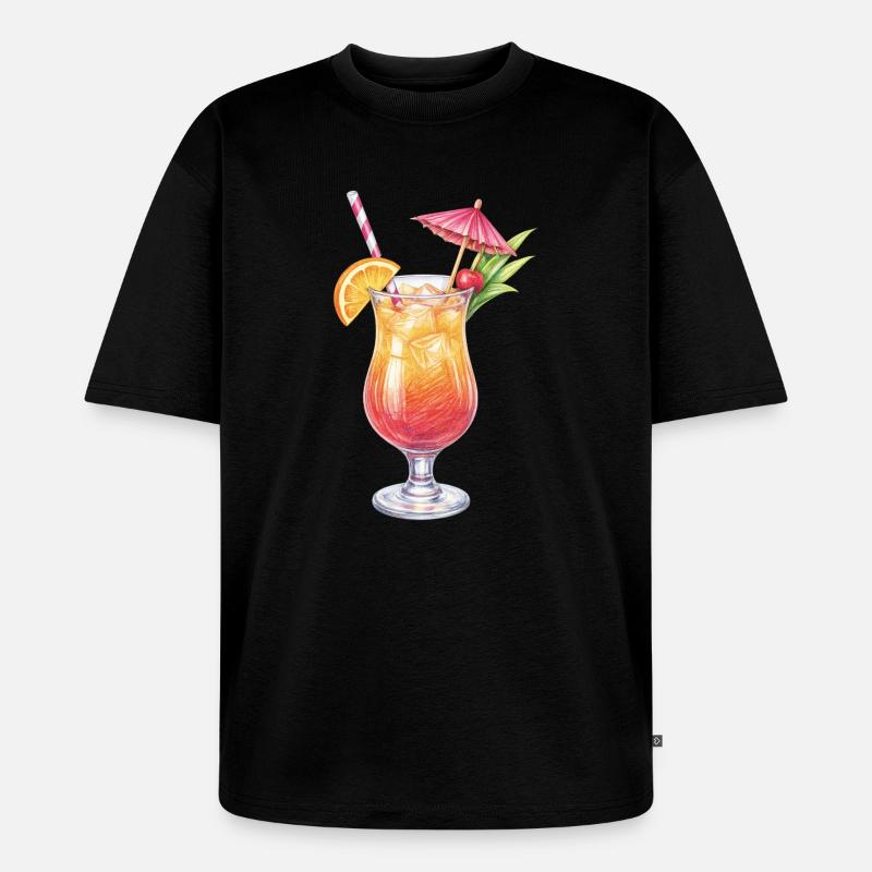 Tropischer Cocktail mit Obstdeko - Unisex Premium Oversized Bio T-Shirt - Schwarz