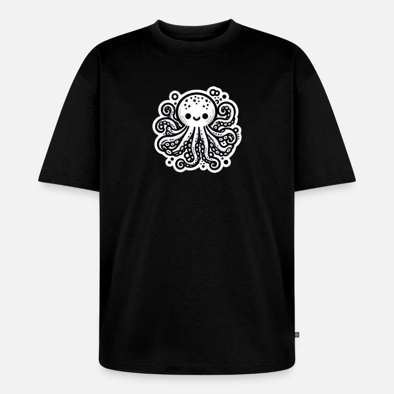 Krake Octopus weiß Sticker - Unisex Premium Oversized Bio T-Shirt - Schwarz