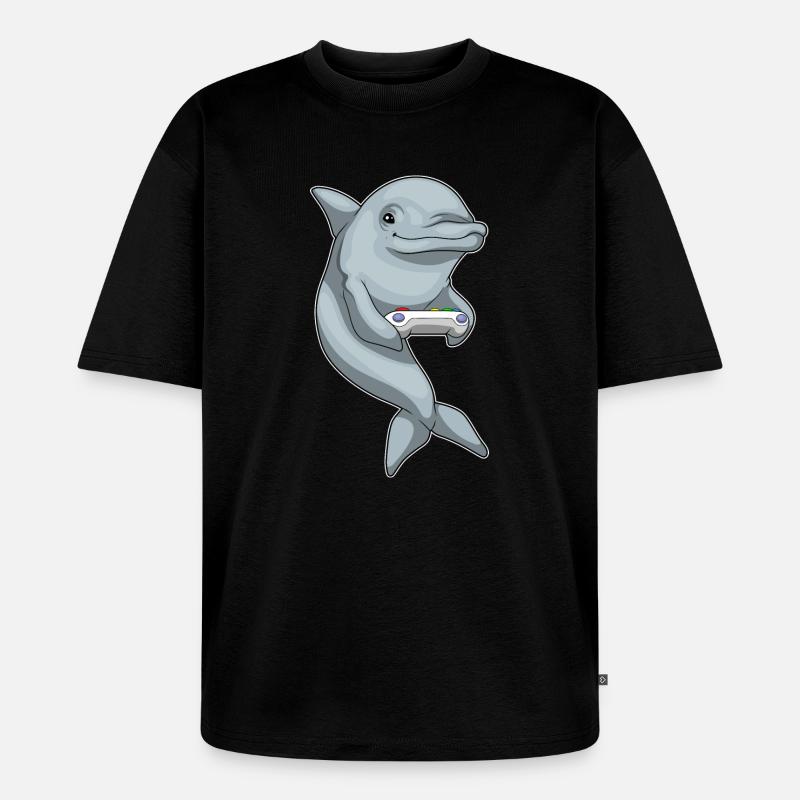 Delfin Gamer Controller - Unisex Premium Oversized Bio T-Shirt - Schwarz