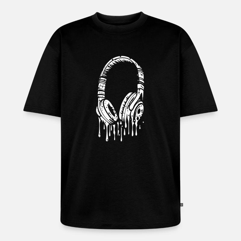 Comic Kopfhörer mit Tropfen - Unisex Premium Oversized Bio T-Shirt - Schwarz