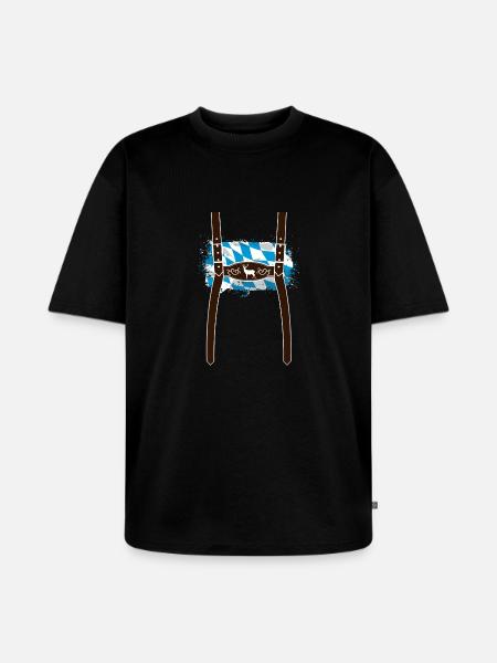 Lederhose & Bayern Flagge - Unisex Premium Oversized Bio T-Shirt - Schwarz