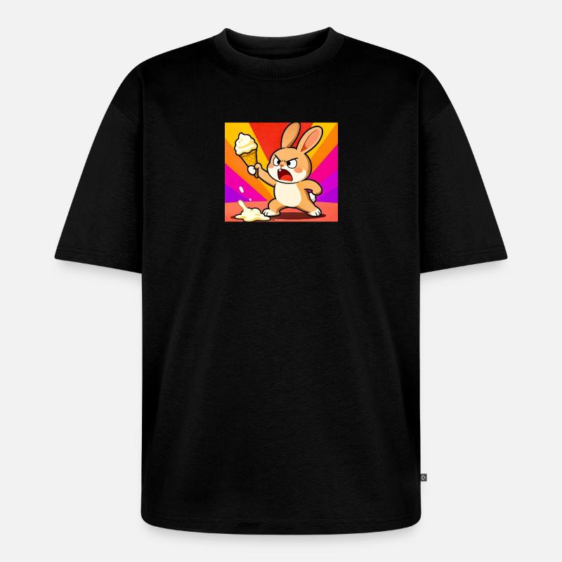Wütender Hase mit Eiscreme - Unisex Premium Oversized Bio T-Shirt - Schwarz