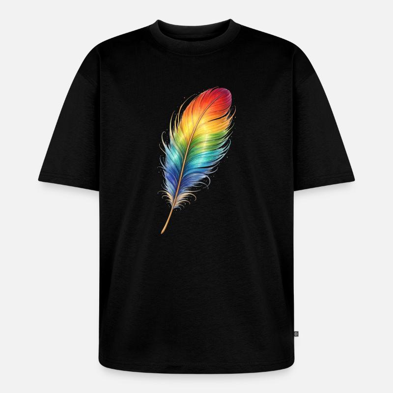Bunte Feder Regenbogen Boho Design - Unisex Premium Oversized Bio T-Shirt - Schwarz